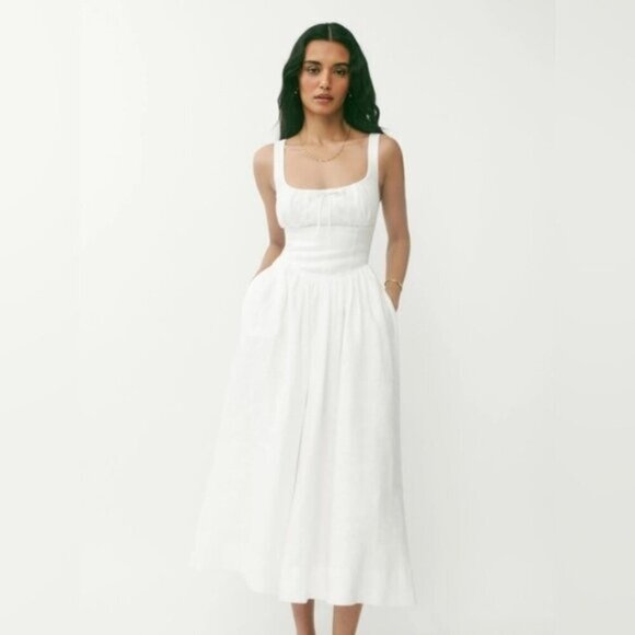 NEW Reformation Balia Linen Sleeveless Midi Dress in White | US 4 UK 8 - Picture 1 of 16